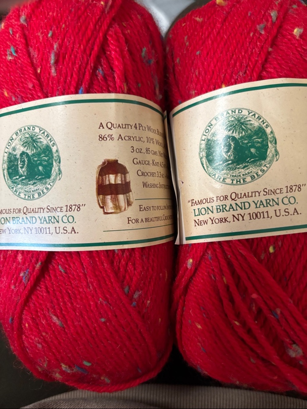 Lion Brand Red Sprinkle Yarn